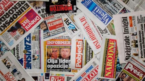 Front pages of newspapers from Bosnia and Herzegovina