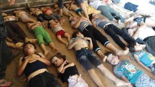 Bodies of victims of a suspected chemical attack on Ghouta, Syria on Wednesday, August 21, 2013.