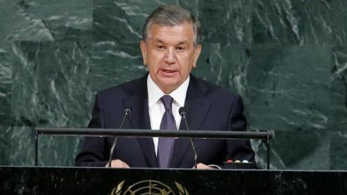 Президент Узбекистана Шавкат Мирзиёев обращается к 72-й Генеральной Ассамблее ООН в штаб-квартире организации в Нью-Йорке (США), 19 сентября 2017.