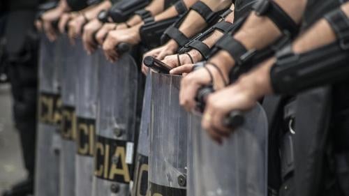 Military police riot control the protest against Brazil's President Michel Temer in São Paulo, Brazil. September 4, 2016