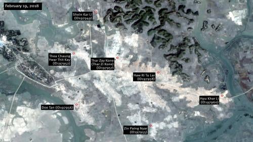 Satellite image showing Rohingya images destroyed.