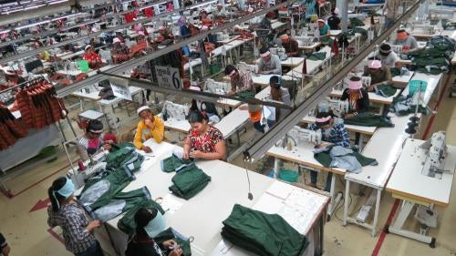 Women workers in a garment factory in Cambodia