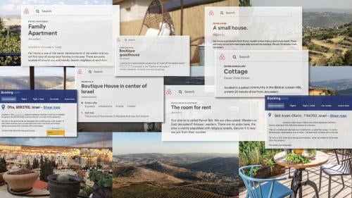 נכסים בהתנחלויות לא חוקיות בגדה המערבית הכבושה, המוצעים להשכרה באתרי חברות הנסיעות הבינלאומיות Booking.com - Airbnb 