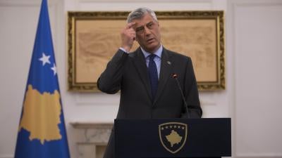 Then-President of Kosovo Hashim Thaçi during a press conference in Kosovo capital Pristina on Monday, Jan. 21, 2019.  ©2019 Visar Kryeziu/AP Photo