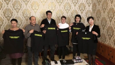 Azimbay Ataniyazov, second from the left, and Chiroq’s members, Nukus, Uzbekistan.