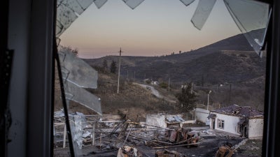 View from the window of the Martakert military hospital, which was struck by Azerbaijani rocket artillery on October 14, 2020.