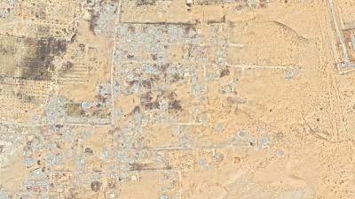 Before and after satellite imagery illustrates demolition in al-Arish city. Before: June 1, 2018. After: April 7, 2019.