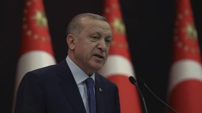 Turkey’s President Recep Tayyip Erdoğan speaks during a news conference in Ankara, Turkey, March 18, 2020