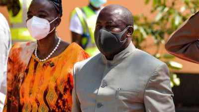 Burundi's President Evariste Ndayishimiye, right, attends the inauguration of the new Kisumu port with an oil loading jetty at Lake Victoria in Kisumu, Kenya, on May 31, 2021.