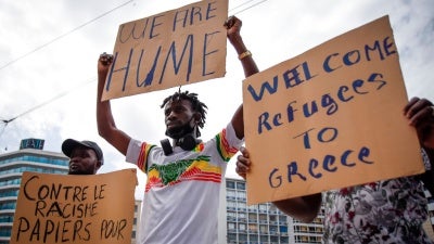 People took the streets of Athens, Greece to protest fascism and racism on World Refugees Day, 20 June 2020.