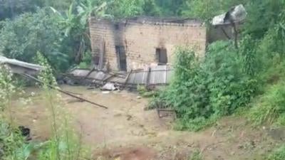 Screenshot from a video showing the house burned by Cameroonian soldiers in Chomba, North-West region, on June 8, 2022.