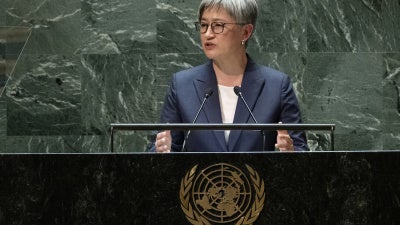Australia Minister for Foreign Affairs Penny Wong addresses the 78th session of the United Nations General Assembly at United Nations headquarters, September 22, 2023. 