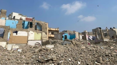 Demolished homes in a city