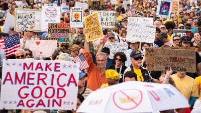 Crowds gather during a No Kings protest