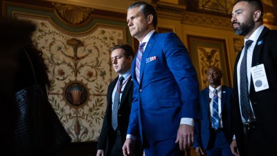 Defense Secretary Pete Hegseth arrives to brief senators at the US Capitol, Washington DC, January 7, 2026.