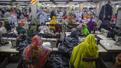 Readymade garments workers in a green factory in Savar, Bangladesh, April 9, 2025.