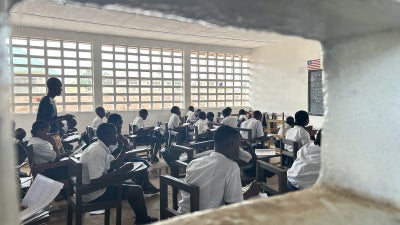 A junior high school classroom in Bong County, Liberia, January 2026.