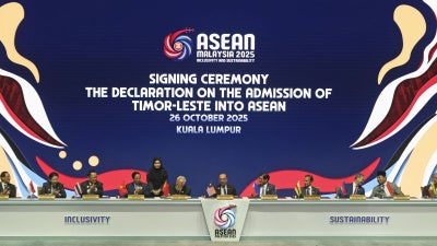 A ceremony marking East Timor's admission into the Association of Southeast Asian Nations, in Kuala Lumpur, October 26, 2025.