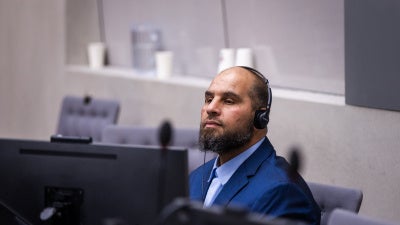 Khaled Mohamed Ali El Hishri appeared before Pre-Trial Chamber I of the International Criminal Court in The Hague, Netherlands, December 3, 2025.