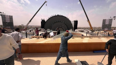 Migrant workers at a construction site near Riyadh, Saudi Arabia, March 3, 2024. 