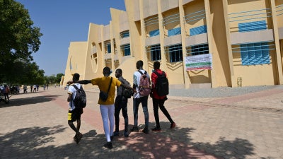Students outside the University Thomas Sankara near the capital, Ouagadougou,  Burkina Faso, October 15, 2021. 