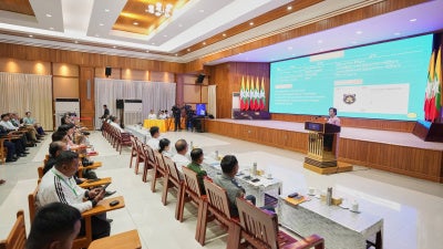 Myanmar's parliamentary spokesperson, Khaing Khaing Soe, speaks during a press briefing at the presidential palace in Naypyidaw, June 30, 2026.