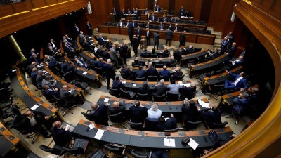  Lawmakers at the parliament building in Beirut, Lebanon, June 14, 2023. 