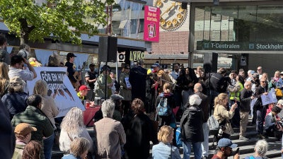 A demonstration against the deportations of young adults held at Sergels torg in Stockholm on May 10, 2026.