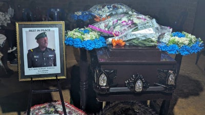 The funeral of of Sgt. Maj. Robert Kabera on October 21, 2026, in Kamengo, Uganda.