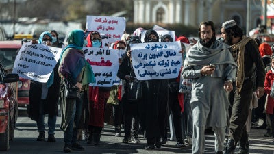 Afghan women protesting