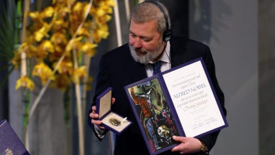 Nobel Peace Prize laureate Dmitry Muratov of Russia during the award ceremony for the Nobel Peace prize on December 10, 2021, in Oslo, Norway.