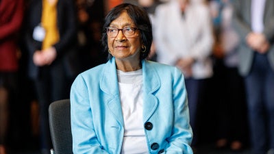 South African lawyer and judge Navi Pillay at the Nuremberg Forum following the announcement that she will be awarded the 2026 Nobel Peace Prize, October 9, 2026.
