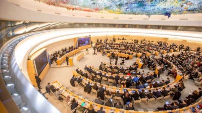 Secretary-General António Guterres addresses the 55th session of the Human Rights Council in Geneva, Switzerland, February 26, 2024.