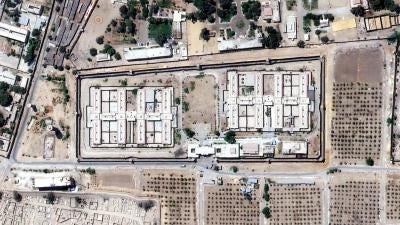 A satellite photograph of Scorpion Prison taken in September 2016. Inmates suffer abuses in secret and are denied most access to the outside world. Satellite imagery