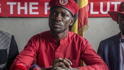 Musician and opposition candidate Robert Kyagulanyi aka Bobi Wine during a press conference in Kampala, Uganda, October 1, 2019.