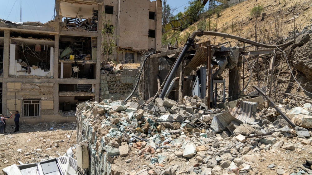 An external view of the destruction of buildings in Evin prison's northern premises after the Israeli strikes on June 23, 2025 in Tehran, Iran.  Photo taken on July 1, 2025. 