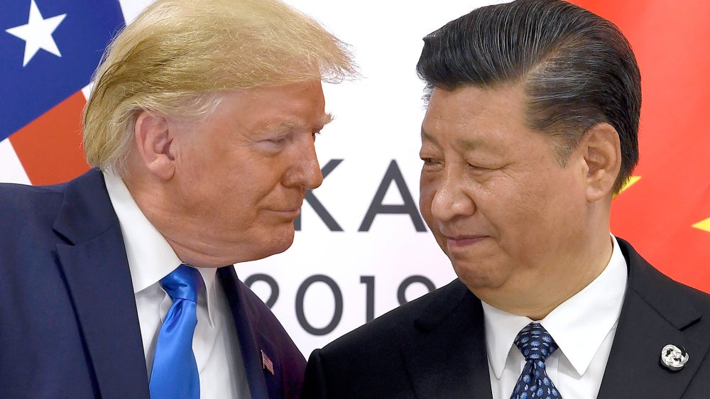 ​US President Donald Trump, left, meets with Chinese President Xi Jinping during a meeting on the sidelines of the G-20 summit in Osaka, Japan, June 29, 2019.