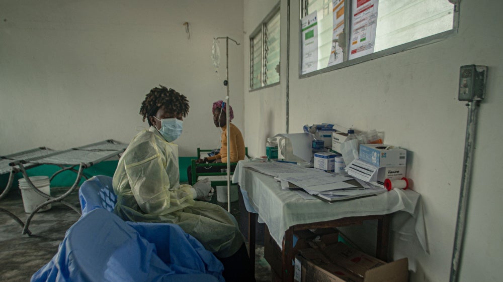 Cholera patients receive treatment at a medical center in Port-au-Prince, Haiti, October 16, 2025.
