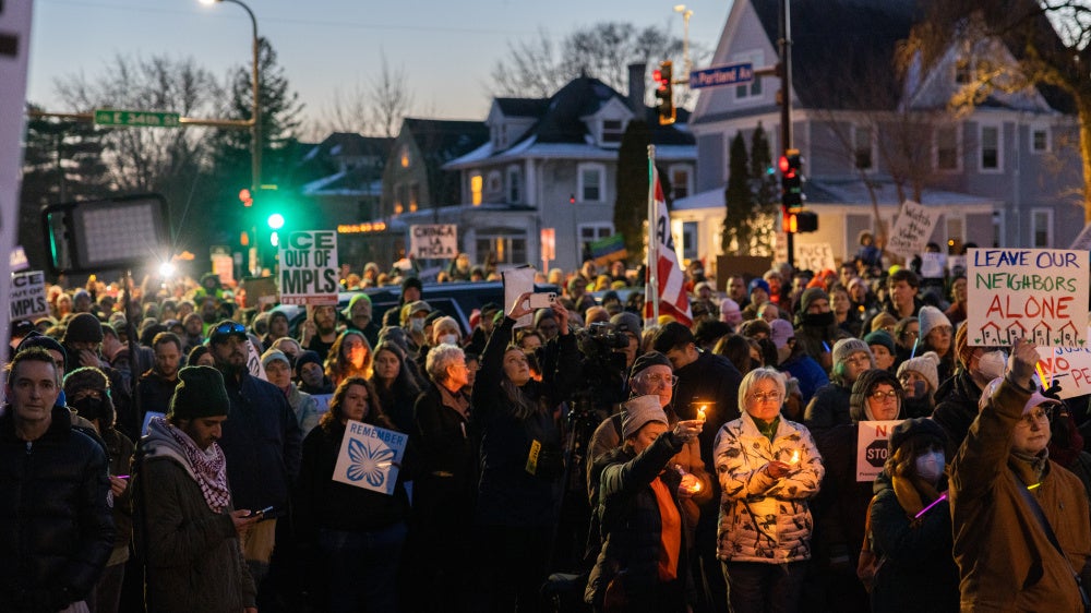 Community members attend a vigil for Renee Nicole Good, following a fatal shooting by an Immigration and Customs Enforcement (ICE) agent in Minneapolis, Minnesota, US, January 7, 2026.