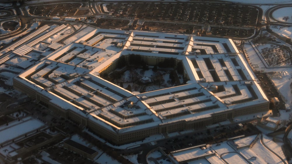 Aerial view of the Pentagon building.