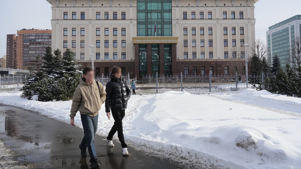 The City Court in St. Petersburg, Russia on February 24, 2026, when the ruling against Coming Out was handed down. 