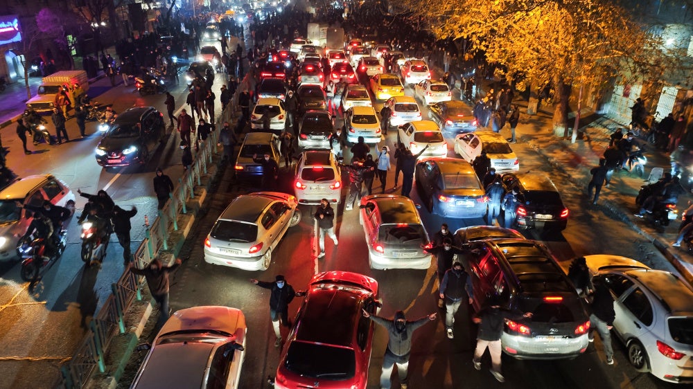 Protesters block a road in Tehran, Iran, January 8, 2026. 