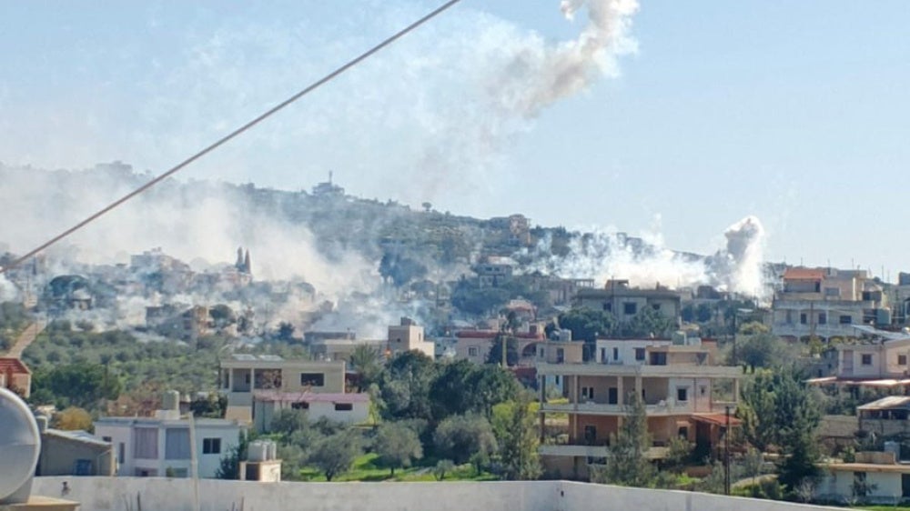 At least two artillery-delivered white phosphorus munitions being airburst over a residential neighborhood in the town of Yohmor, in southern Lebanon, March 3, 2026.