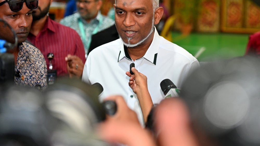 Maldives' President Mohamed Muizzuat at a polling station in Malé, April 4, 2026.