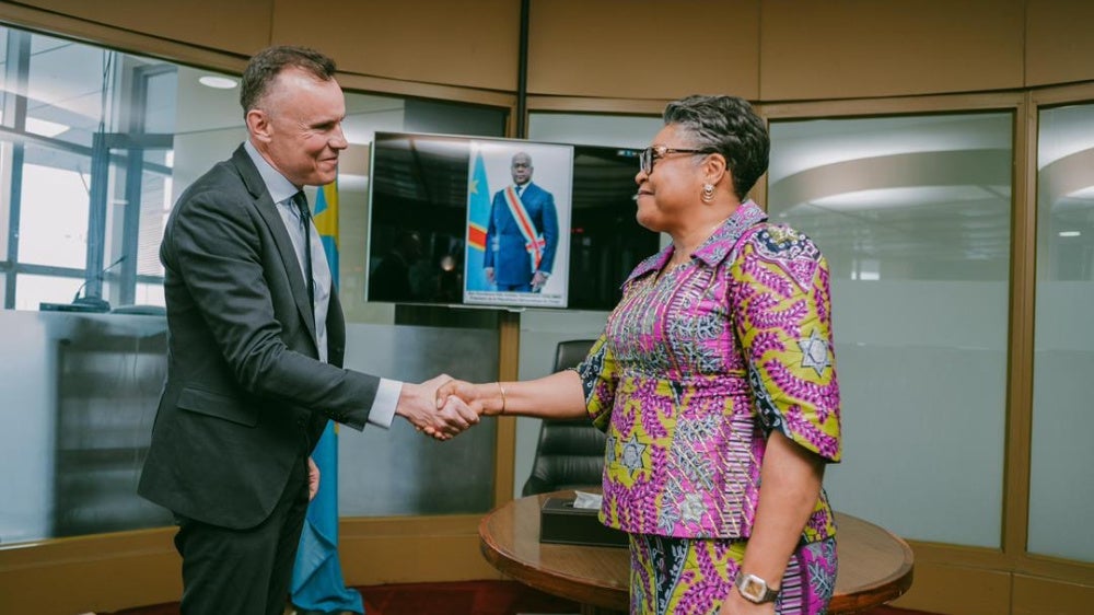 Executive Director of Human Rights Watch, Philippe Bolopion (left), and Prime Minister of the Democratic Republic of Congo, Judith Suminwa, in Kinshasa, May 21, 2026.