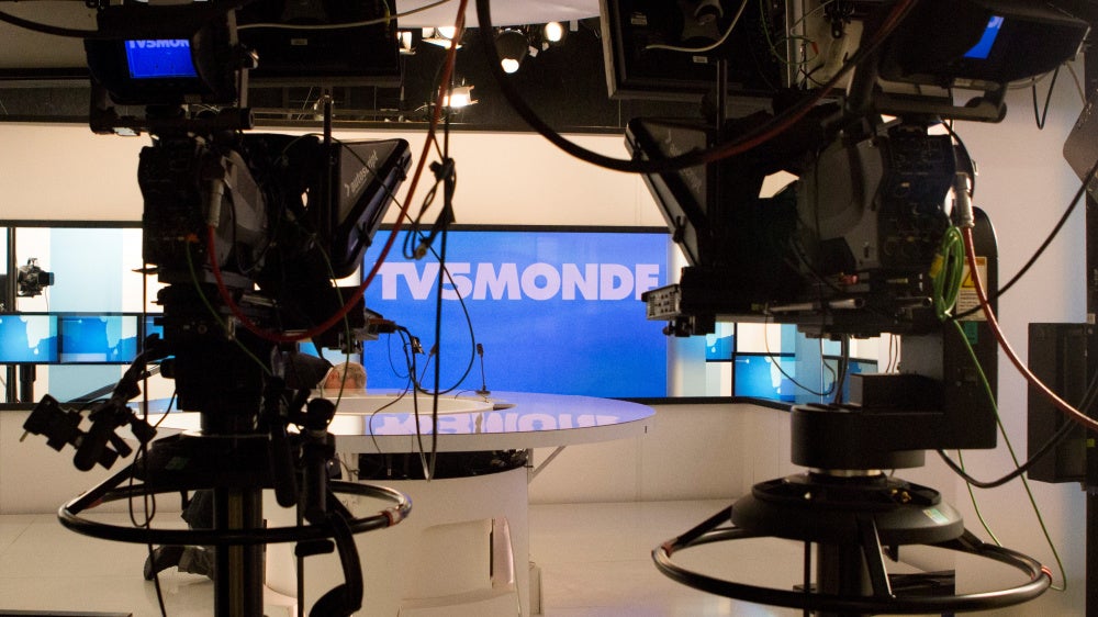 News studio of TV5Monde in Paris, April 9, 2015. 