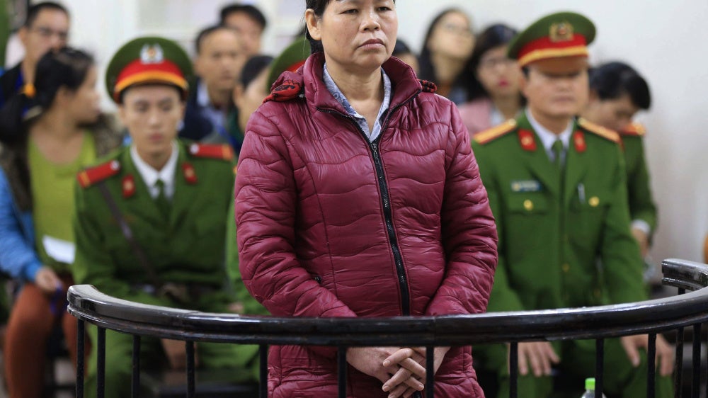 Can Thi Theu in the dock during her appeal at the Hanoi People's Court, Vietnam, on November 30, 2016.