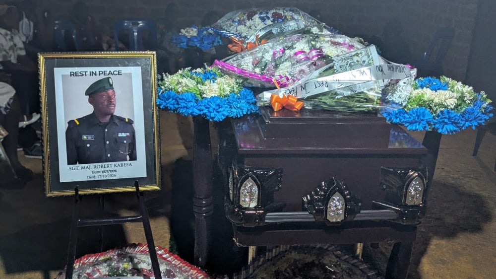 The funeral of of Sgt. Maj. Robert Kabera on October 21, 2026, in Kamengo, Uganda.