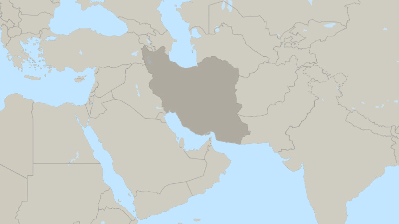Middle East map with Iran shaded gray