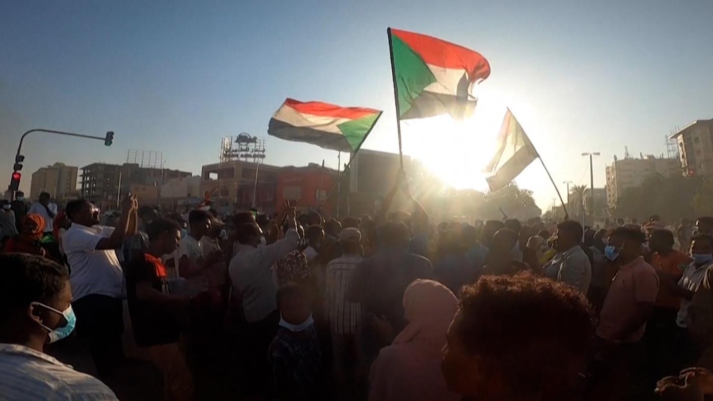 Sudanese citizens take to the streets to protest.